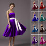 Quality A-line Satin Strapless Corset Boned Tea-Length Bridesmaid Dresses with Long Sash Belt 0127-Cadbury Purple